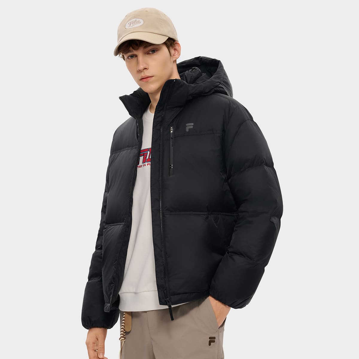 Зимняя куртка FILA FUSION Рабочий стиль Пуховик Мужской Глубокий черный - изображение 4