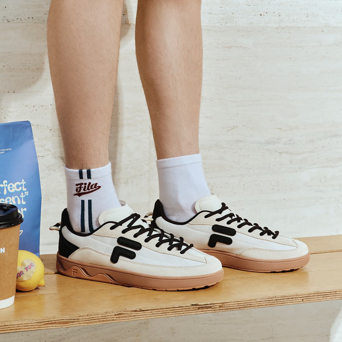 Кроссовки FILA FUSION GITA SLIM Скейтборд Кроссовки Низкий Топ Снег Светло-Серый Желтый Мужской - изображение 8