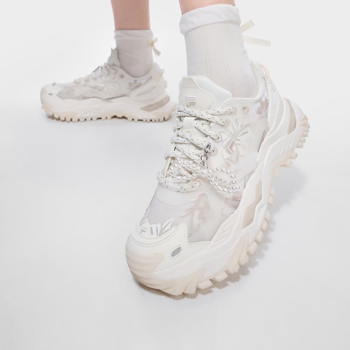 Кроссовки FILA FUSION Бьянко Аbrasion Resistant Дышащий Массивные кроссовки Женские Снег Туманно-серый - изображение 7