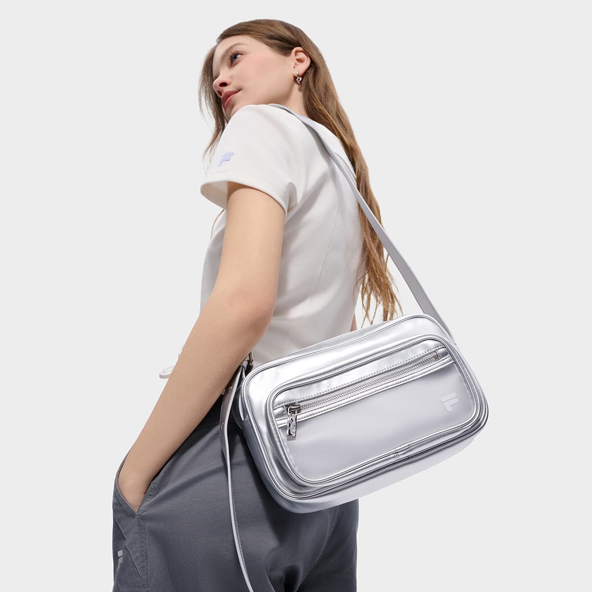 FILA FUSION Рабочий стиль ПУ (полиуретан) Италийский стиль Сумка Женская Освежающий вариант Прозрачный Серый - изображение 6