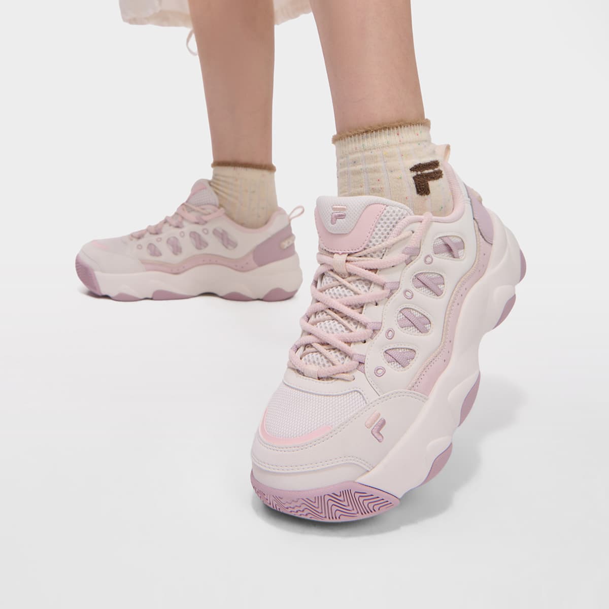 Кроссовки FILA FUSION WATERBEAR Bear Paw Shoes Массивные кроссовки Низкий Топ Белый Рассветно-розовый Женские - изображение 7