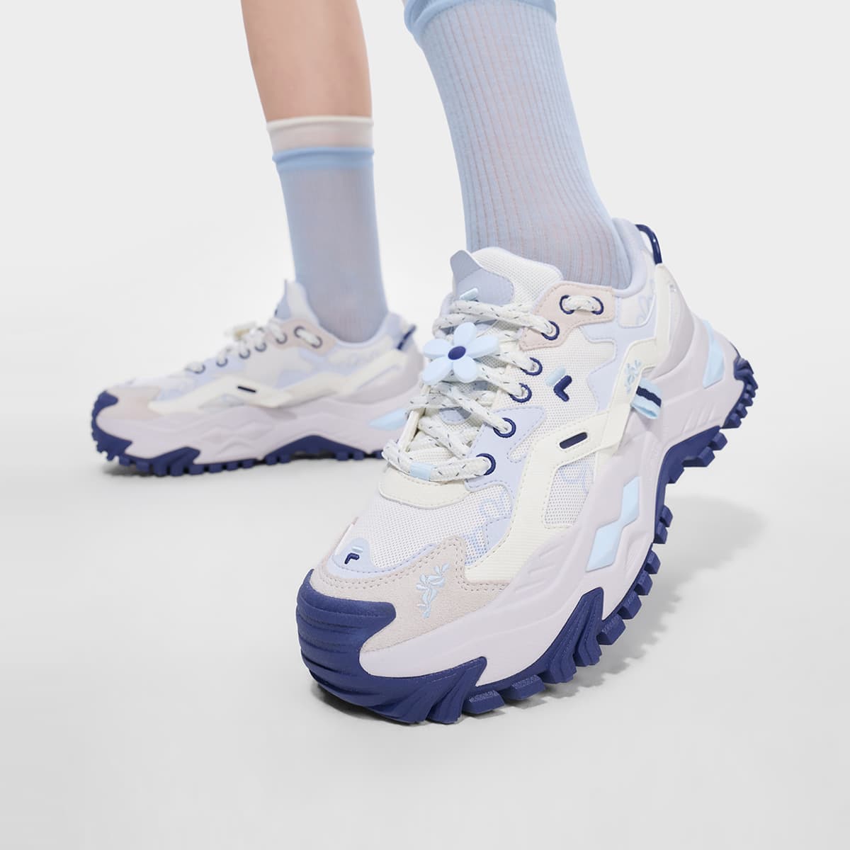 Кроссовки FILA FUSION Бьянко Аbrasion Resistant Дышащий Массивные кроссовки Женские Снег Ancient Вода Синий - изображение 7