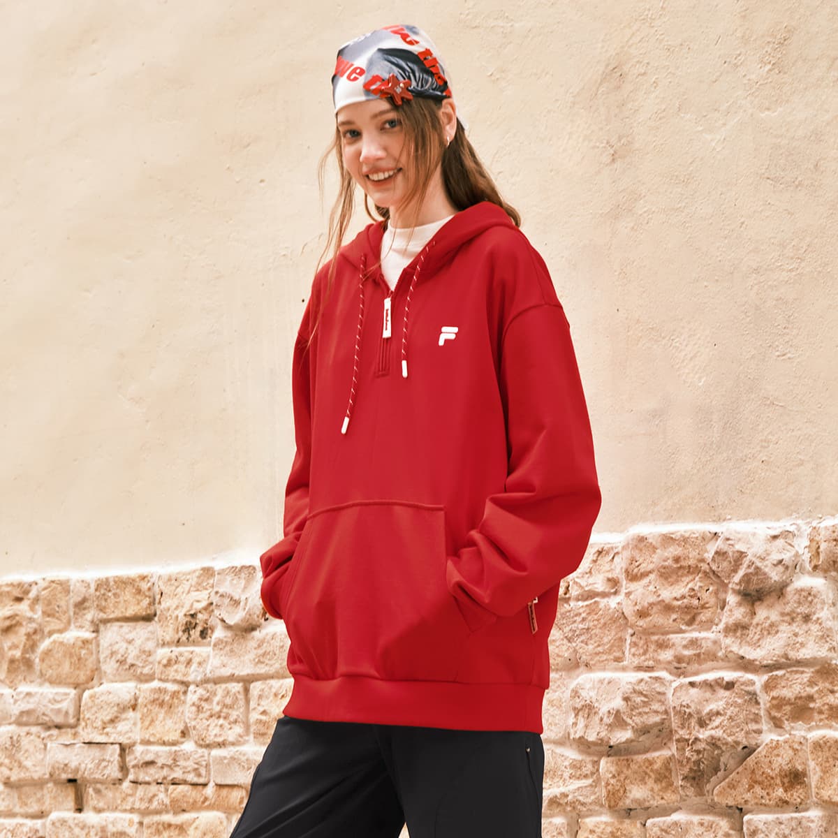 Худи FILA FUSION Толстовка Унисекс Гранатовый красный - изображение 4