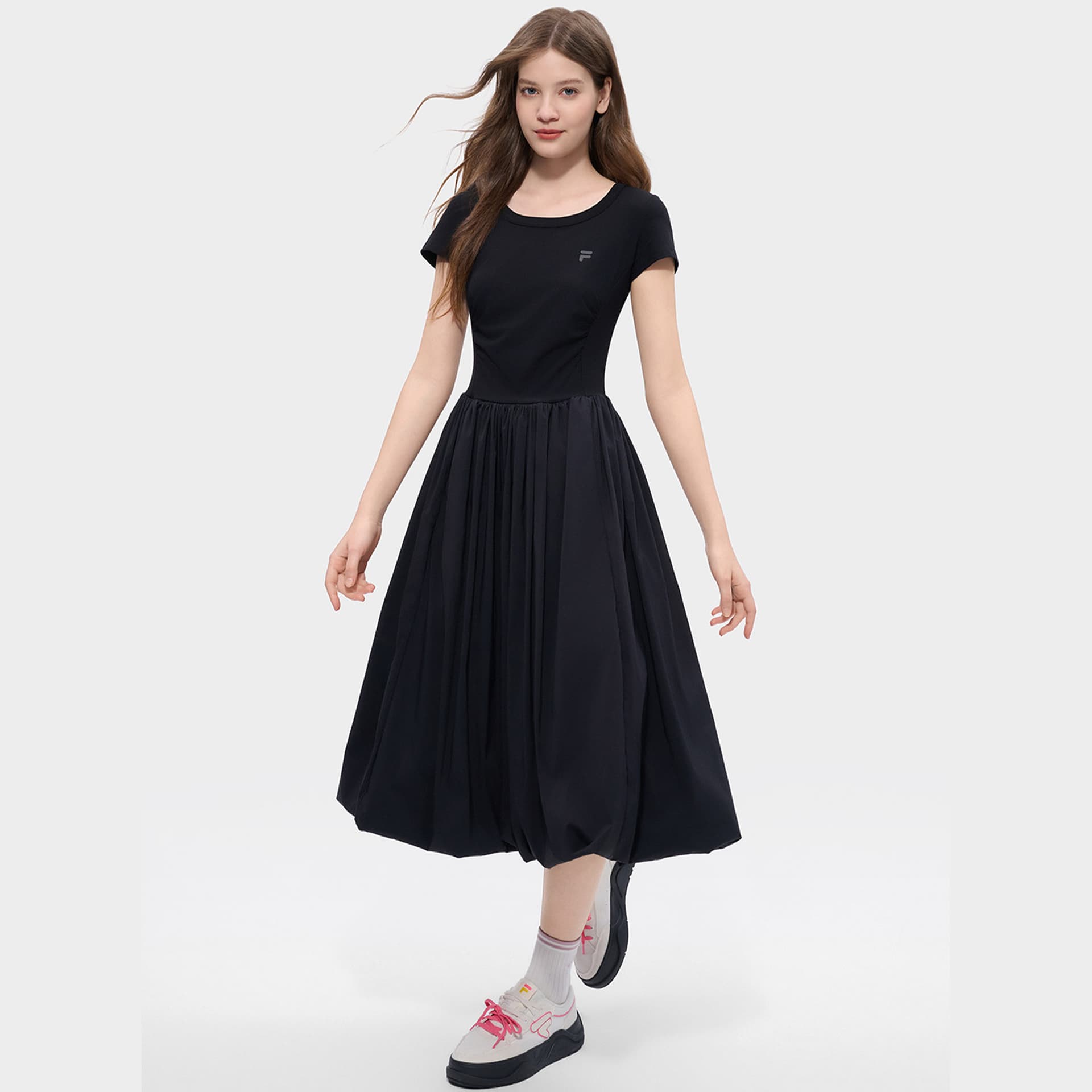 Платье FILA FUSION Жизнь Короткий Sleeved Платье Женские Глубокий черный - изображение 4