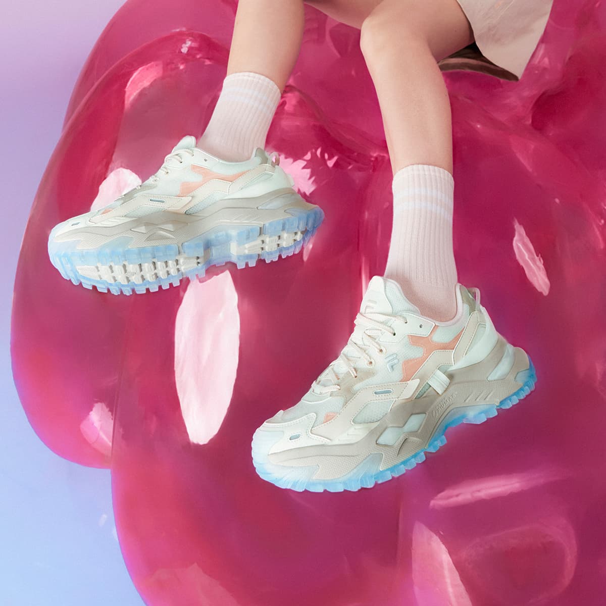 Кроссовки FILA FUSION Бьянко Ткань Дышащий Low Топ Повседневная обувь Women's White Розовый - изображение 6