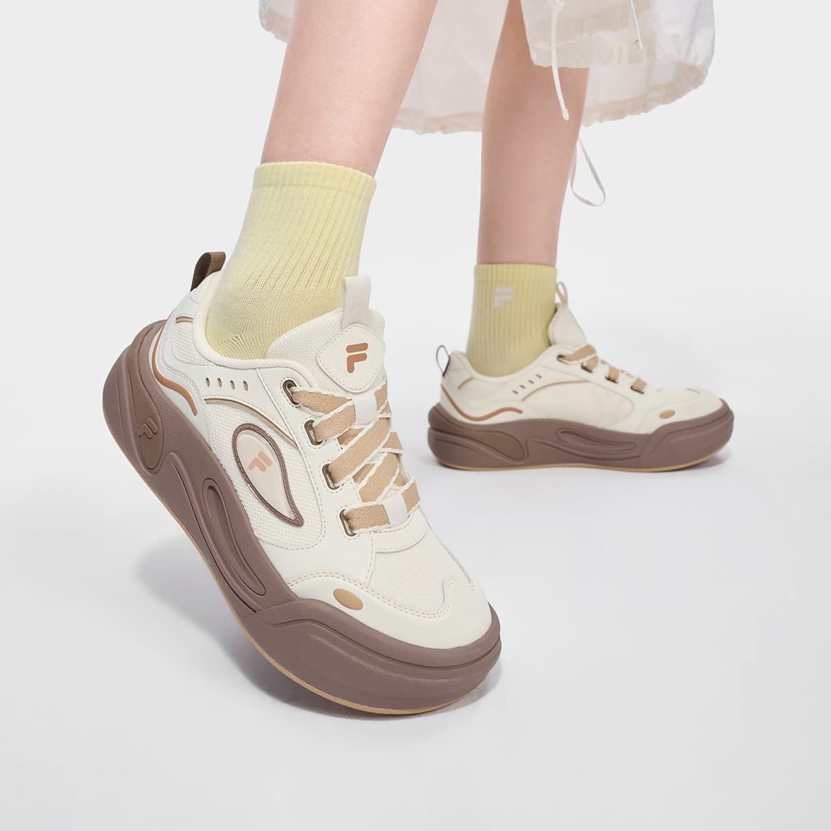 Кроссовки FILA FUSION CANNOLI Cake Shoes Кеды для скейтбординга Низкий Топ Крафт-бумага Белый Темно-желтый Женские - изображение 8