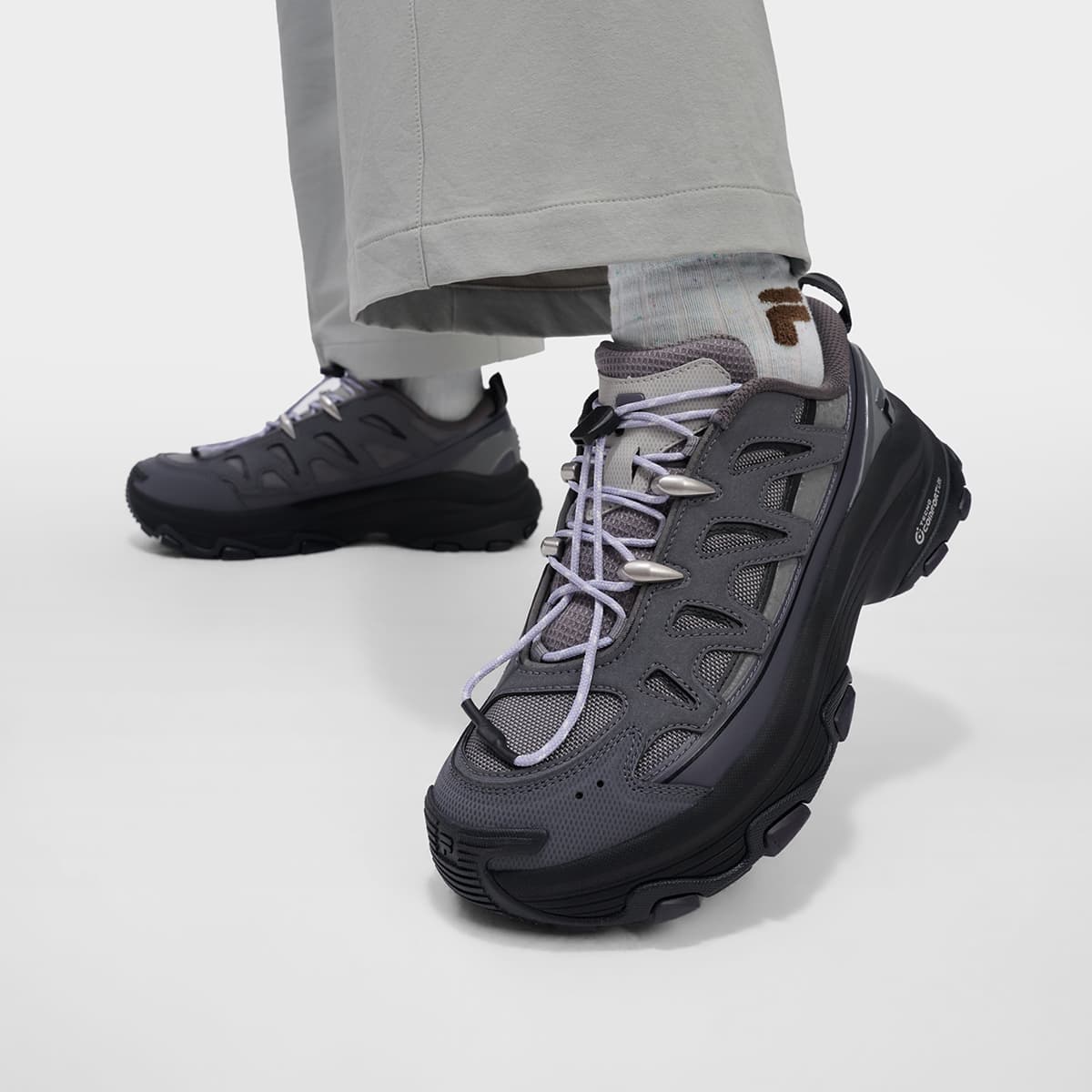 Кроссовки FILA FUSION COMO U Текстиль Синтетическая кожа Низкий верх Уличная обувь Женская Каменно-серый Черно-серый - изображение 7