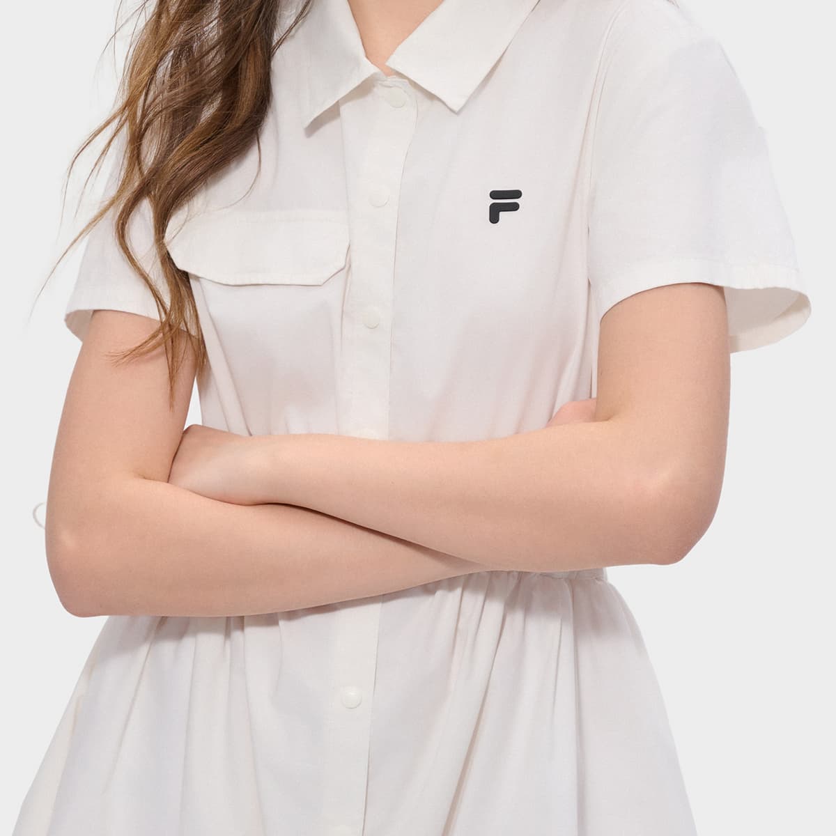 Платье FILA FUSION FOB Короткий Sleeved Платье Женские Молочно-туманный белый - изображение 7