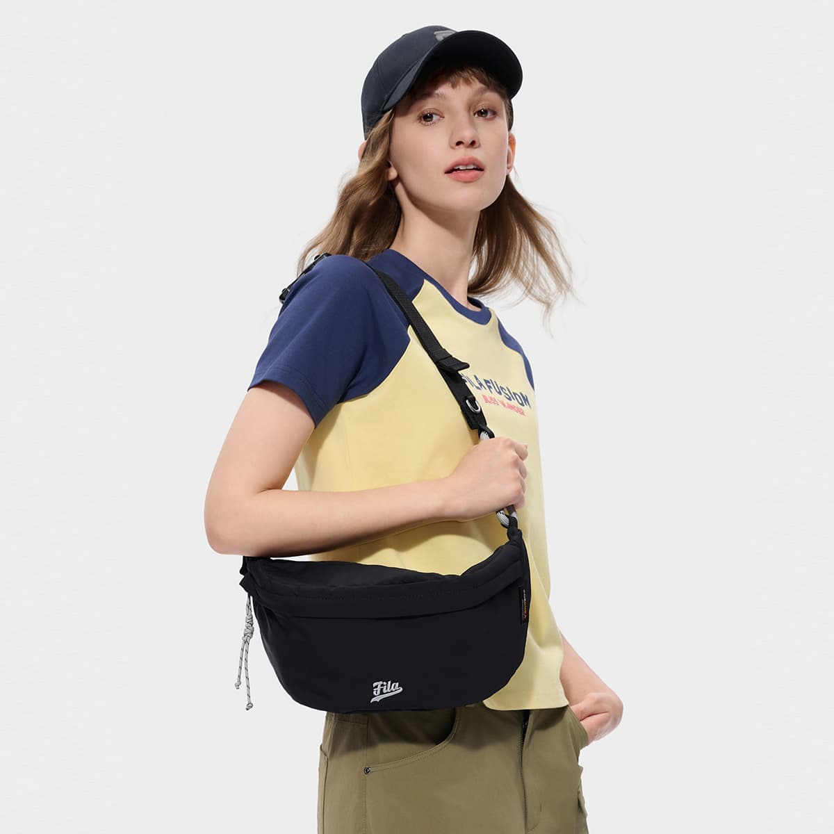 Нагрудная сумка FILA FUSION Рабочая одежда Слинг Сумка Темно-черная Унисекс - изображение 5