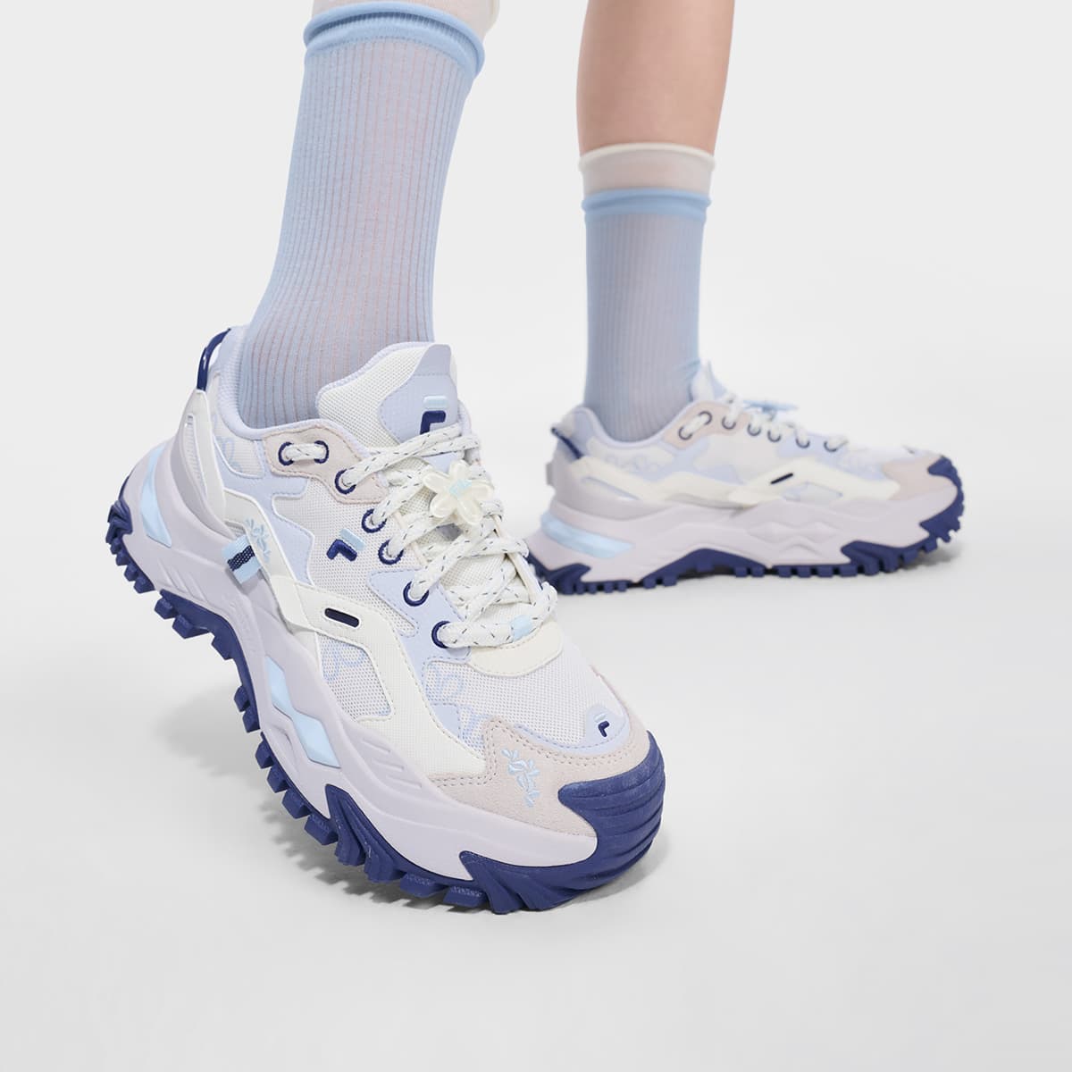 Кроссовки FILA FUSION Бьянко Аbrasion Resistant Дышащий Массивные кроссовки Женские Снег Ancient Вода Синий - изображение 8