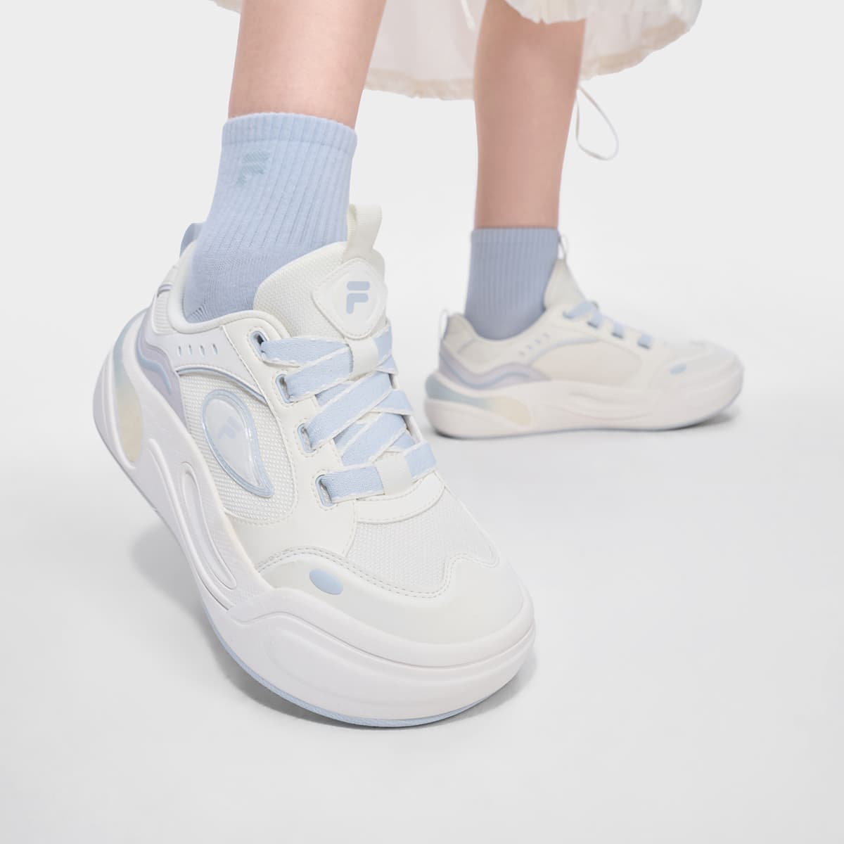 Кроссовки FILA FUSION CANNOLI Cake Shoes Кеды для скейтбординга Низкий Топ Снег Светящийся Синий Женские - изображение 8