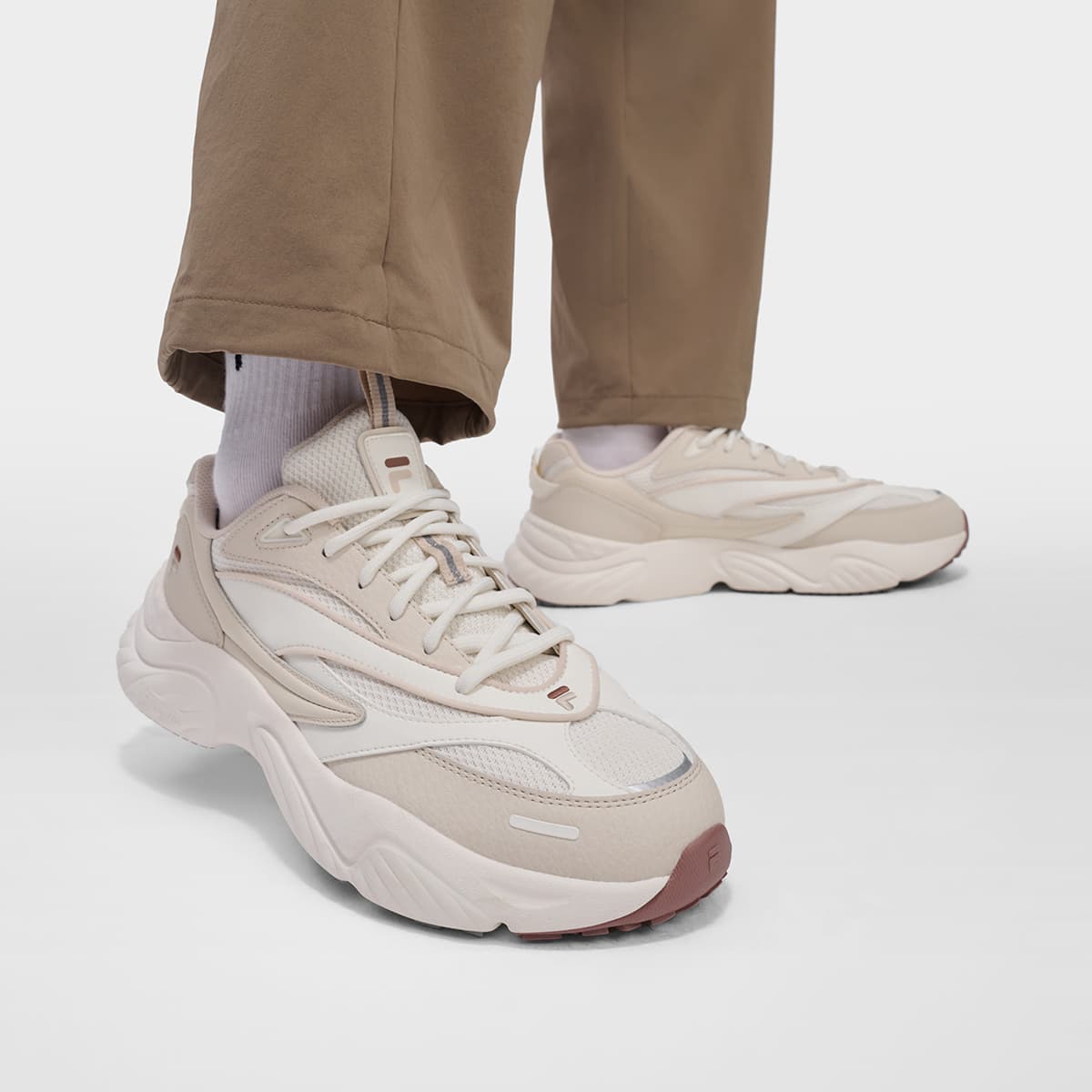 Кроссовки FILA FUSION Windy Низкие кеды массивные кроссовки Мужские Снег Березово-коричневый - изображение 8