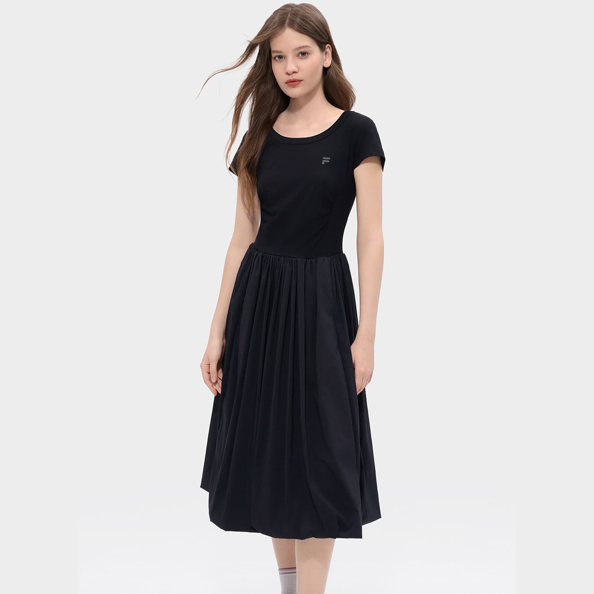 Платье FILA FUSION Жизнь Короткий Sleeved Платье Женские Глубокий черный - изображение 3