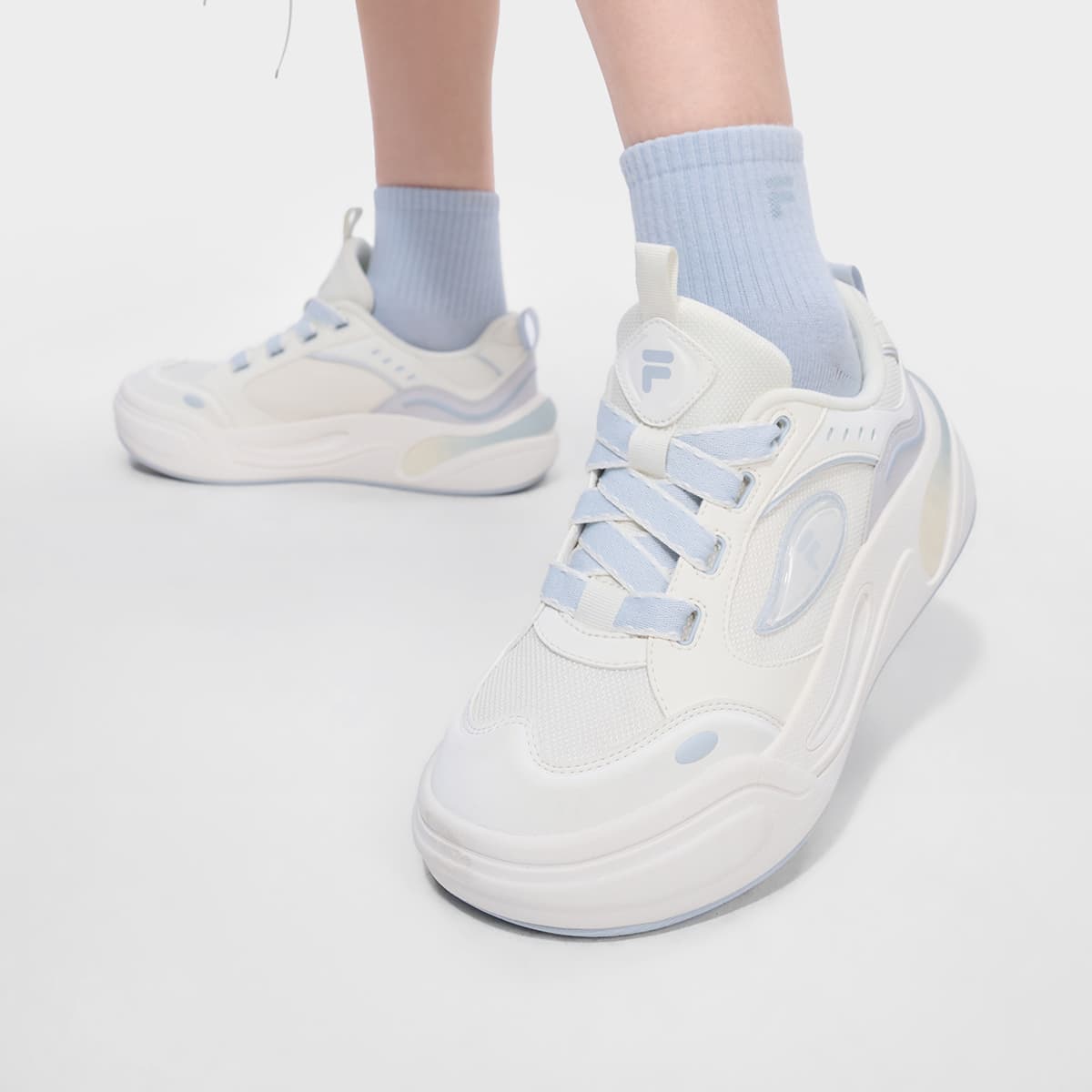 Кроссовки FILA FUSION CANNOLI Cake Shoes Кеды для скейтбординга Низкий Топ Снег Светящийся Синий Женские - изображение 7