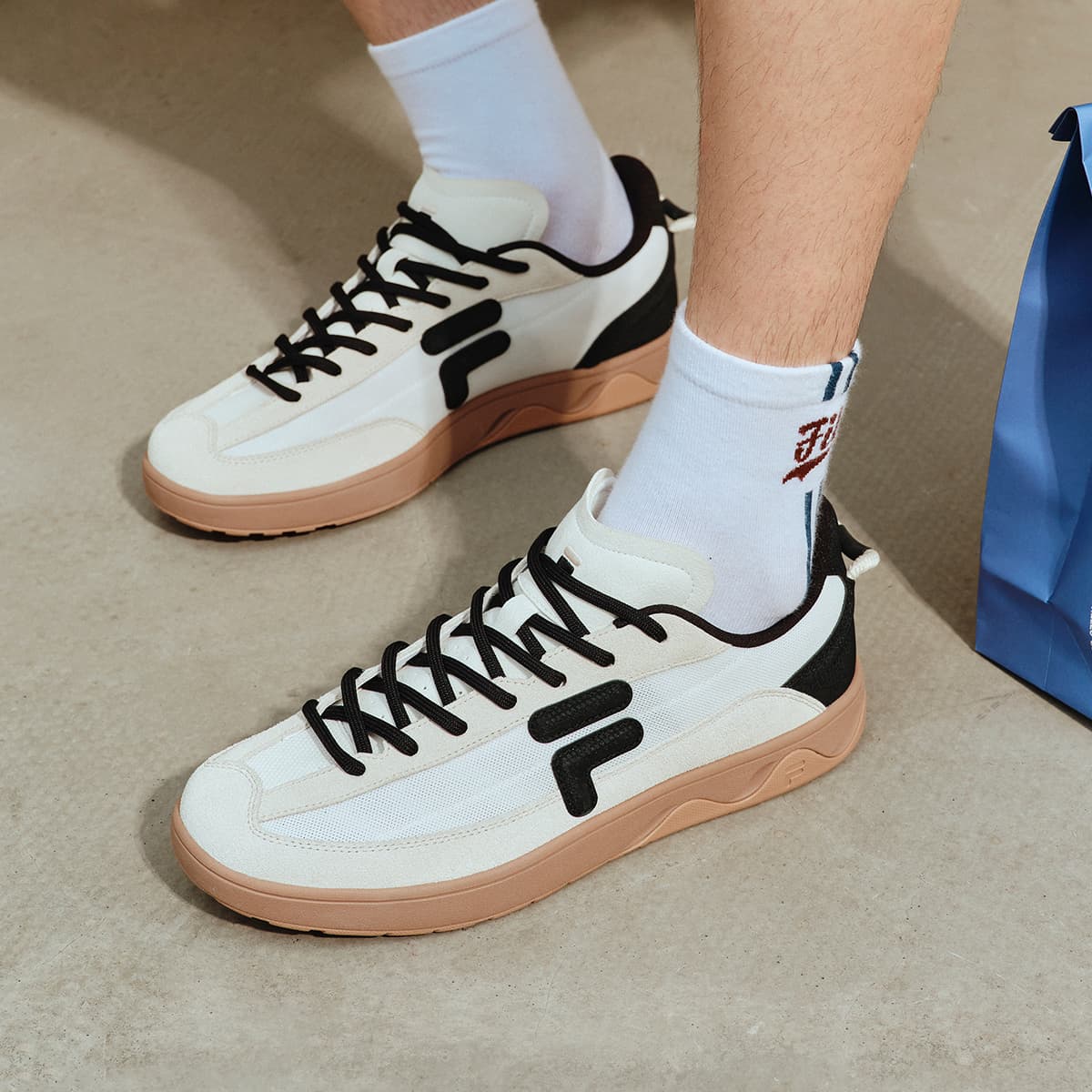 Кроссовки FILA FUSION GITA SLIM Скейтборд Кроссовки Низкий Топ Снег Светло-Серый Желтый Мужской - изображение 7
