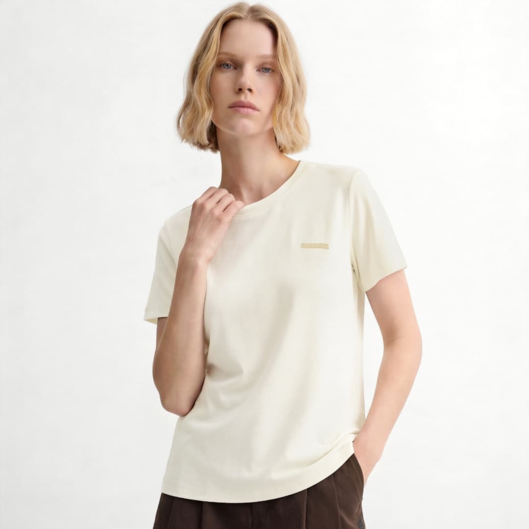 Футболка Skechers T-Shirt Женская Бежевая Желтая - изображение 4