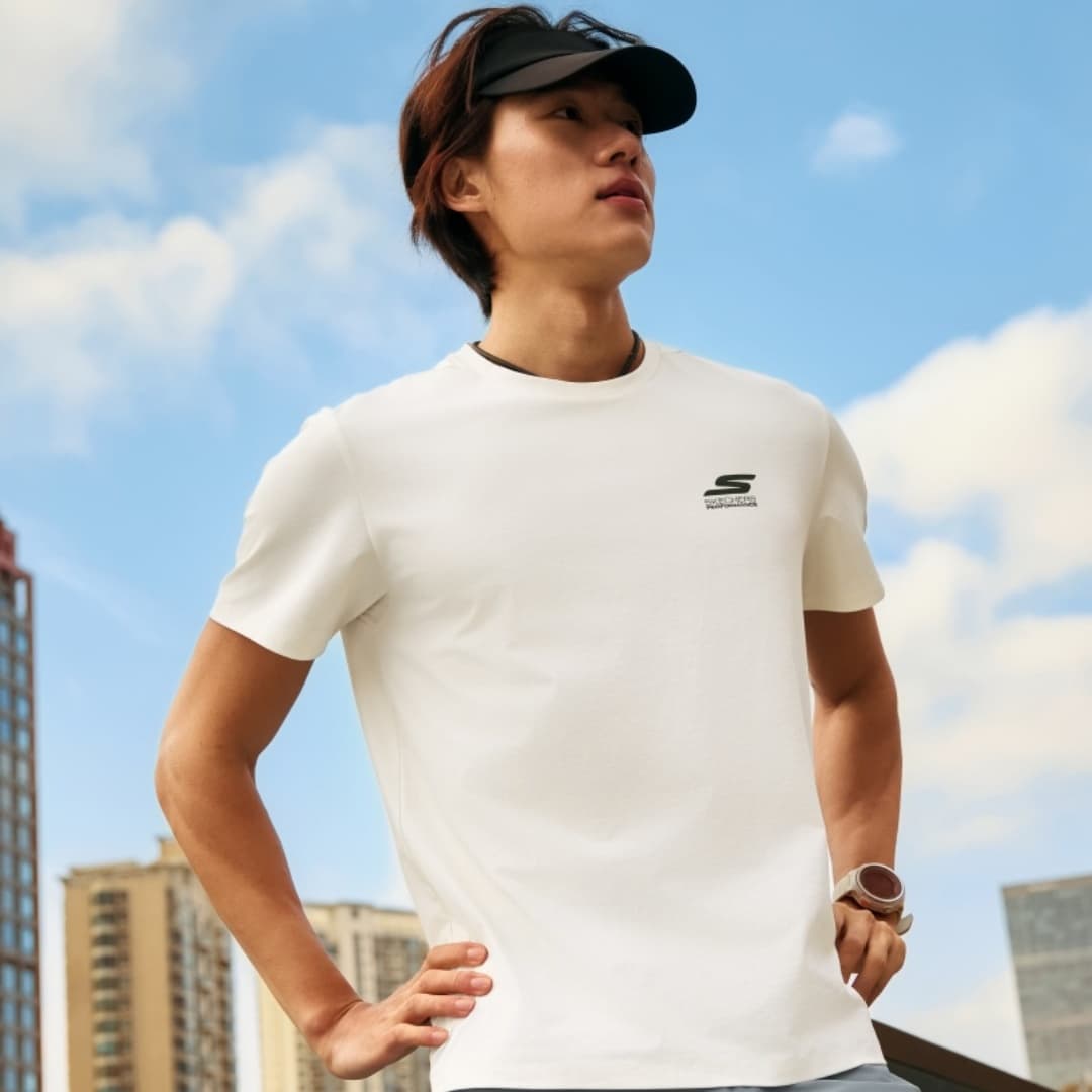 Skechers Зефирный Белый 0074 Мужской Быстросохнущая T-Рубашка - изображение 6