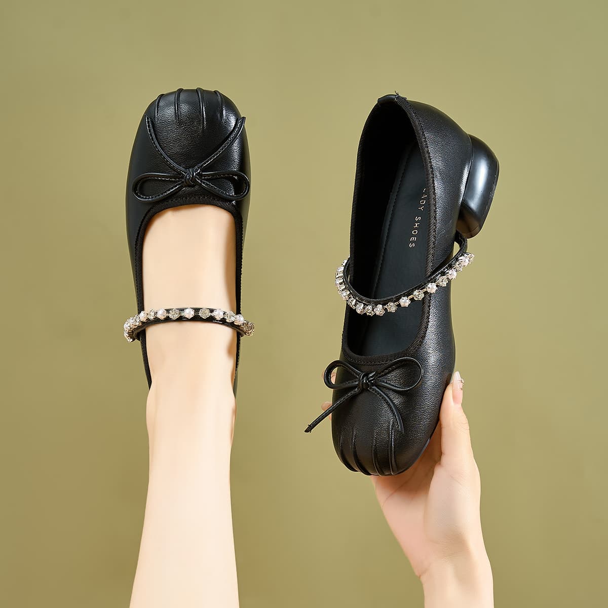 Тапочки HLA Бант Сверкающий страз Elegant Women's Повседневная обувь Женские - изображение 6