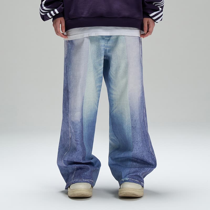 Штаны LOSTCTRL 3D Digital Print Wide Leg Jeans Blue - изображение 5