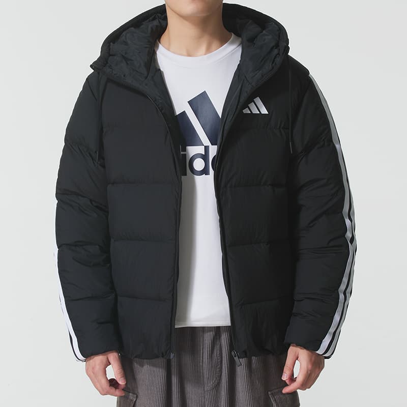 Зимняя куртка Adidas ESSENTIALS 3 Stripes Пуховик Мужской Черный - изображение 3