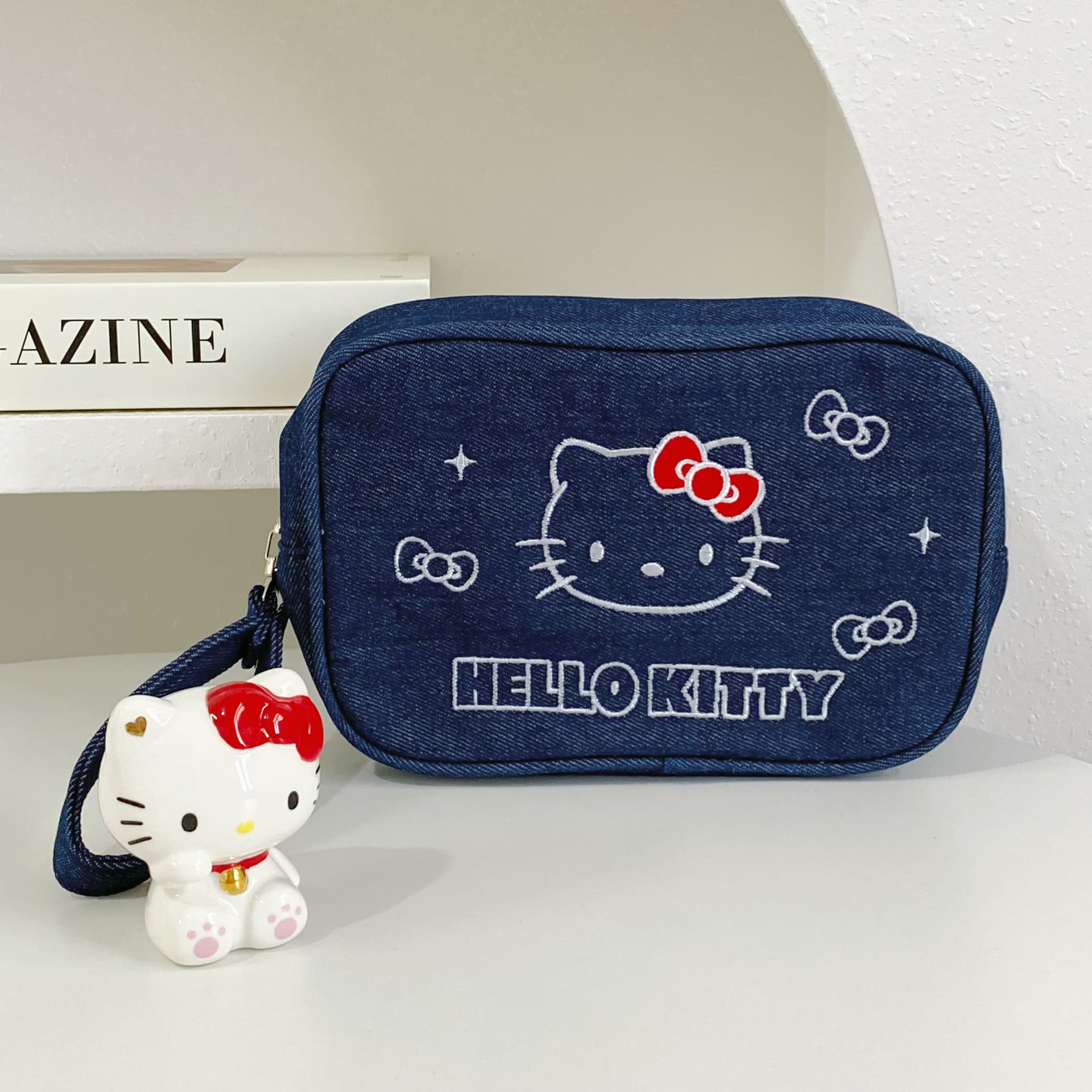 Sanrio Hello Kitty Полиэстер Волокно Путешествие Хранение Сумка Женская Джинсовый Синий - изображение 5