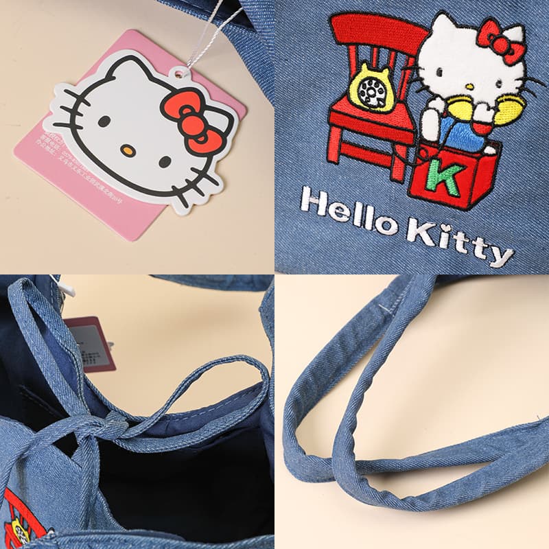 Мини-сумка Санрио Хелло Китти Полиэфирное волокно Сумки через плечо Обычный (стандартный) Женские Джинсовый синий - изображение 4