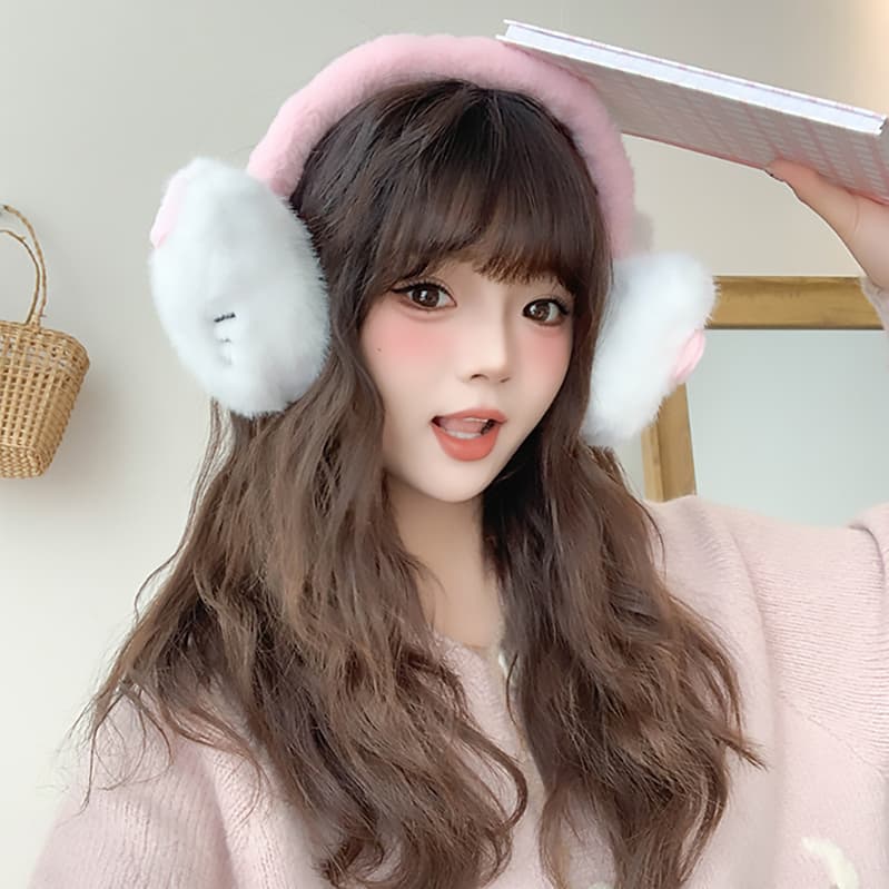 Sanrio Hello Kitty Верхний клапан Плюшевый Белый Милый Универсальный Холодостойкий Ветрозащитный Варежки На открытом воздухе Путешествие Осень зима Коммутирование Наушники Комплект Полиэстер Плюшевая пряжа Перчатки Женский - изображение 6