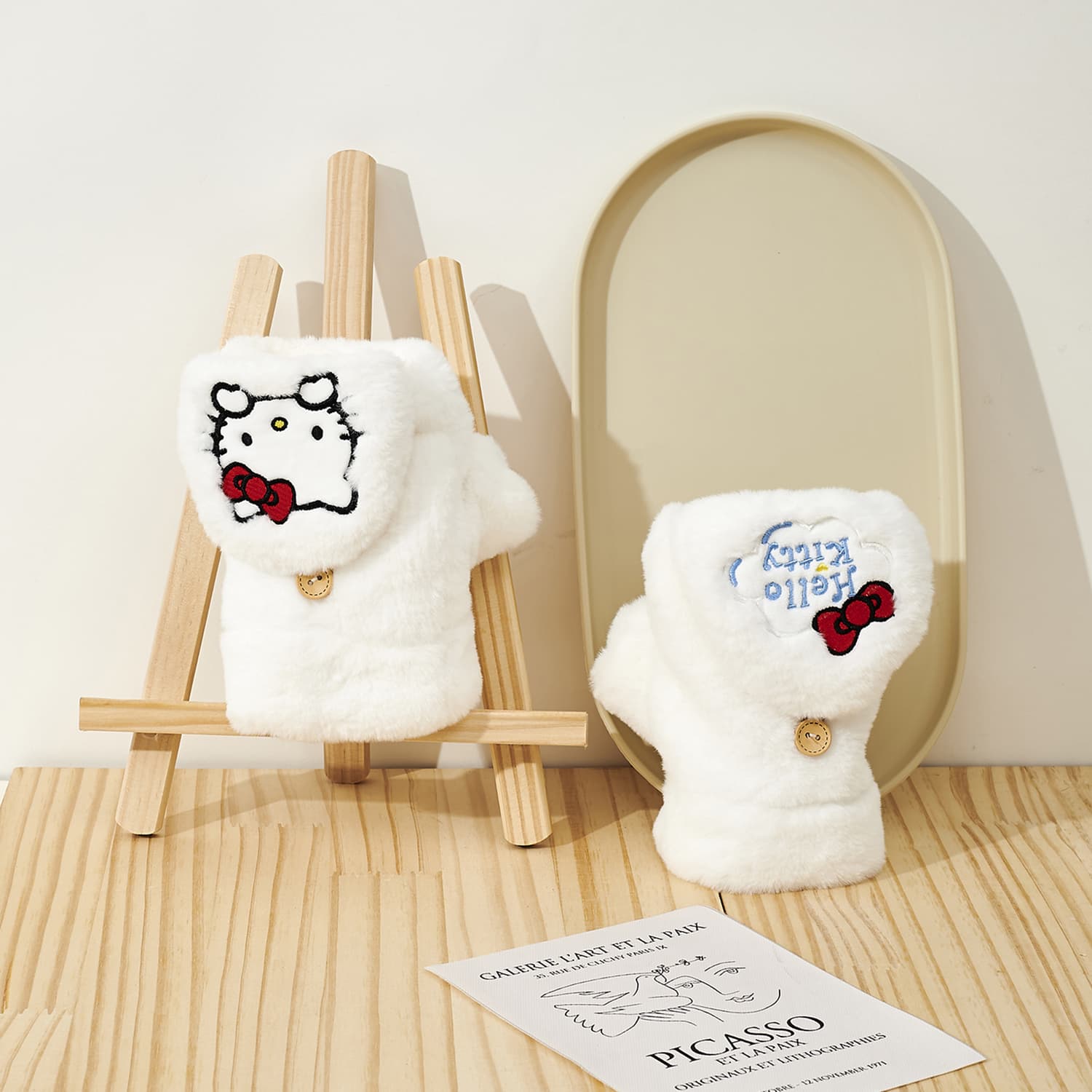 Шарф Sanrio Hello Kitty Бежевый вышивка элегантный унисекс шарф комплект - изображение 6