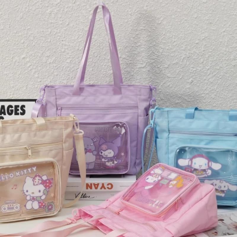 Sanrio Hello Kitty Повседневный Модный Универсальный Утилитарный Мультяшный Милый и симпатичный Портативный Легкий Прочный Прозрачный Полиэстер Ита-сумка Обычный размер Женский Бежевый - изображение 3