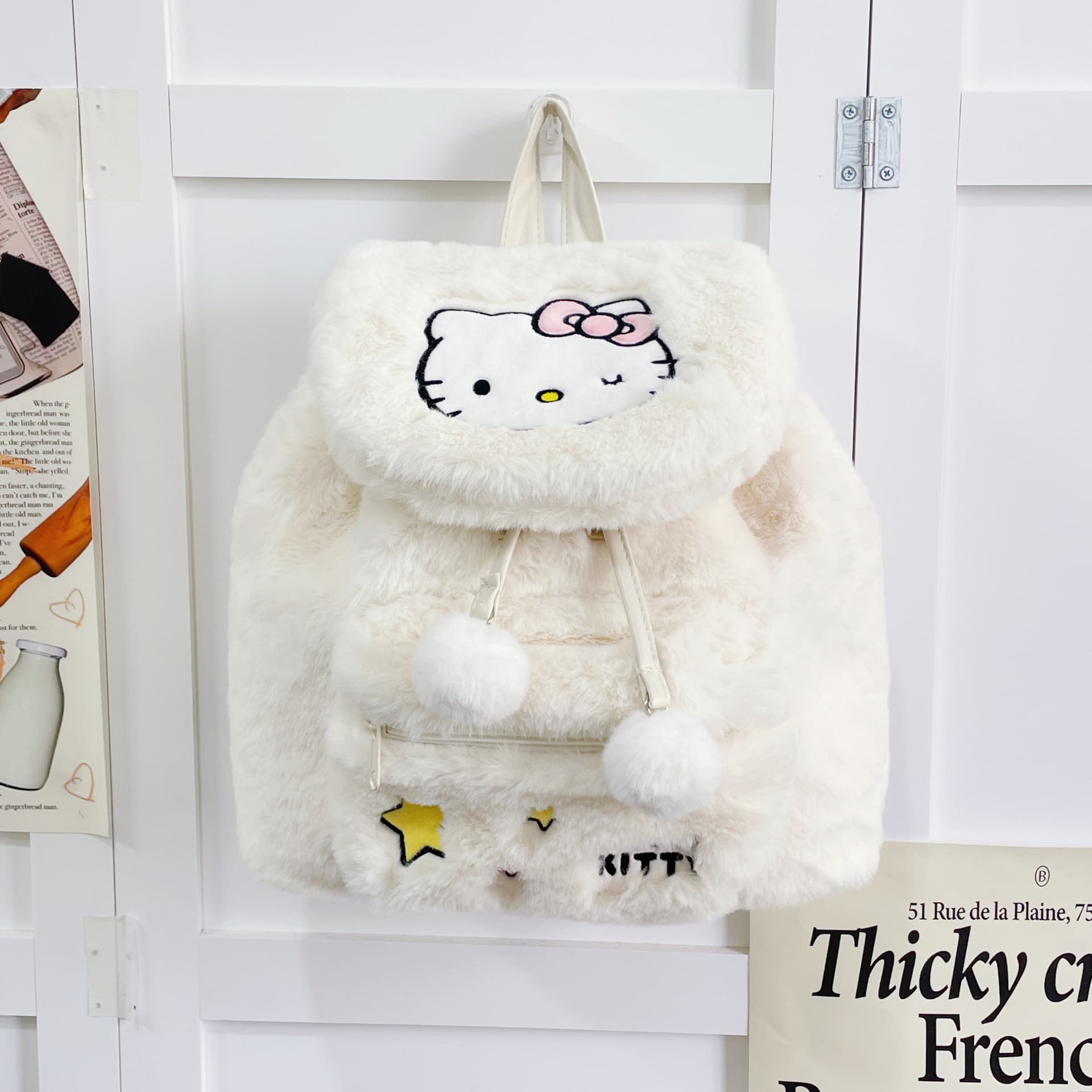 Рюкзак Sanrio Hello Kitty Плюшевый Рюкзак Женский Молочный Белый - изображение 6
