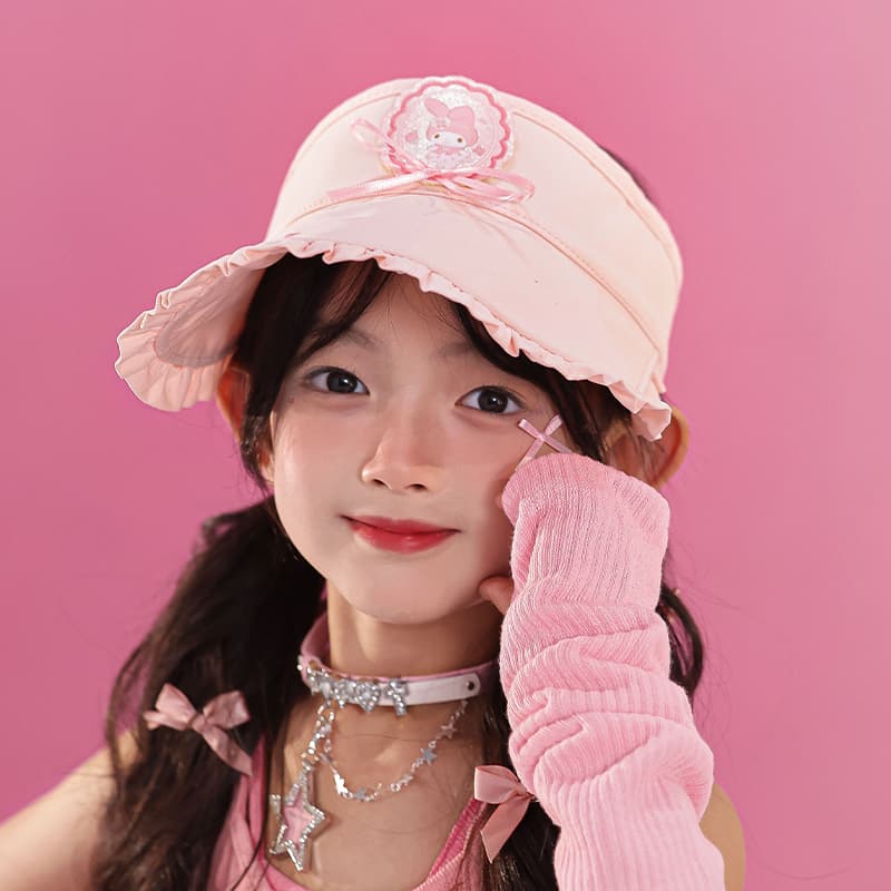 Sanrio My Melody Солнцезащитная шляпа с бантом для гольфа, милый и симпатичный стильный аксессуар, защита от ультрафиолета, детский - изображение 5