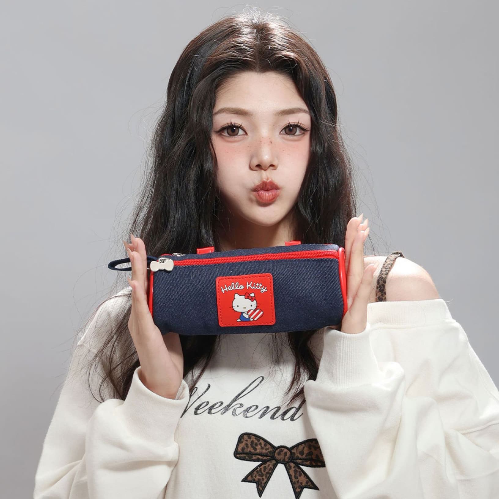 Sanrio Hello Kitty Полиэстер Волокно Путешествие Хранение Сумка Женская Красная и Синяя - изображение 3