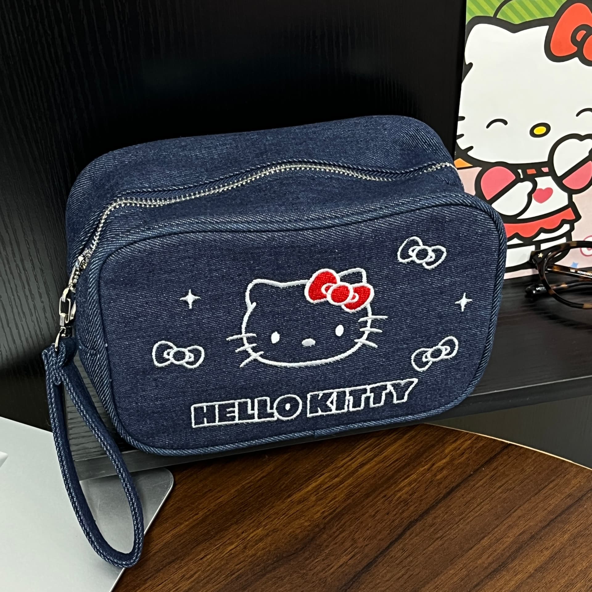 Sanrio Hello Kitty Полиэстер Волокно Путешествие Хранение Сумка Женская Джинсовый Синий - изображение 2