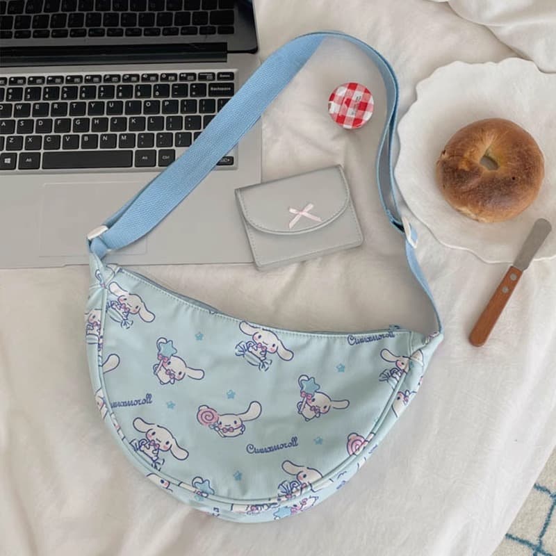 Сумка через плечо Sanrio Сумка-пельмень с рисунком Cinnamoroll, минималистичный дизайн, повседневная, портативный, модный, универсальный, утилитарный синий, полиэстер, сумка через плечо, обычный размер, женский - изображение 4