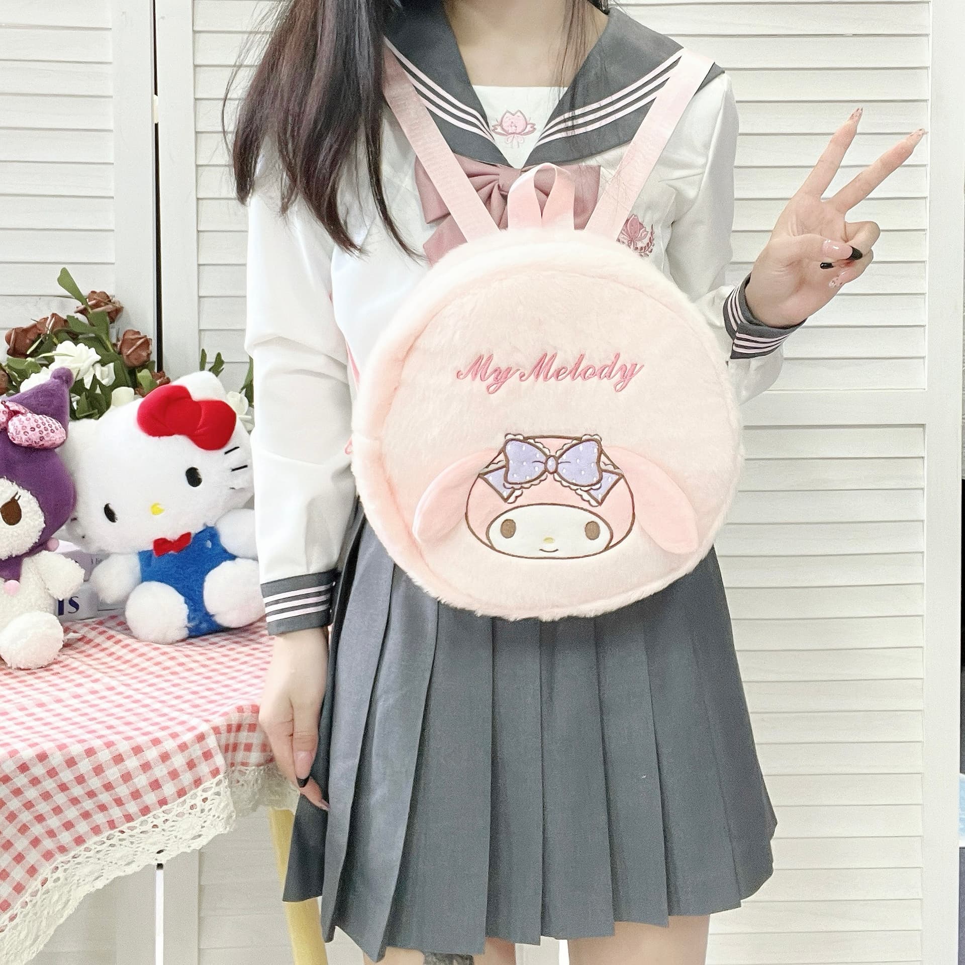 Рюкзак Санрио My Melody Полиэфирное волокно Рюкзак Унисекс Розовый - изображение 3