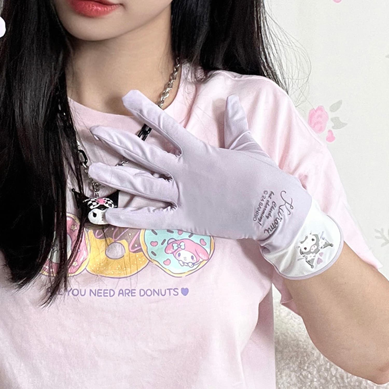 Sanrio Куроми фиолетовый милый мультяшный дышащий солнцезащитный сладкий стиль универсальный на открытом воздухе велоспорт путешествие экстра свободный легкий 100% полиамид эластан перчатки женский - изображение 5