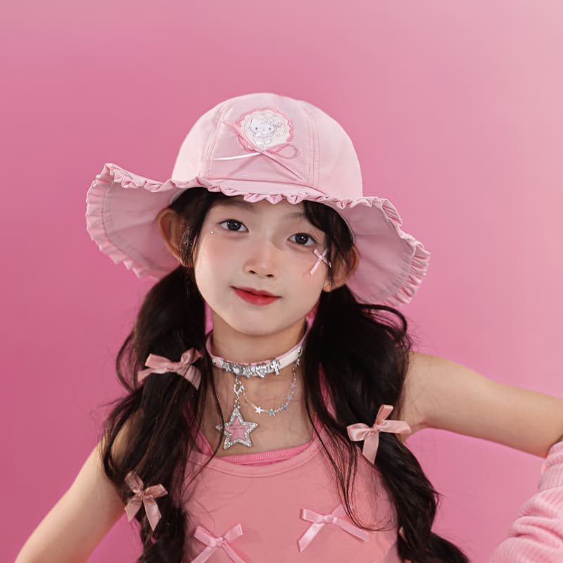 Панама Sanrio Hello Kitty розовый бант с кружевной отделкой, солнцезащитная универсальная шляпа ведра для детей - изображение 4