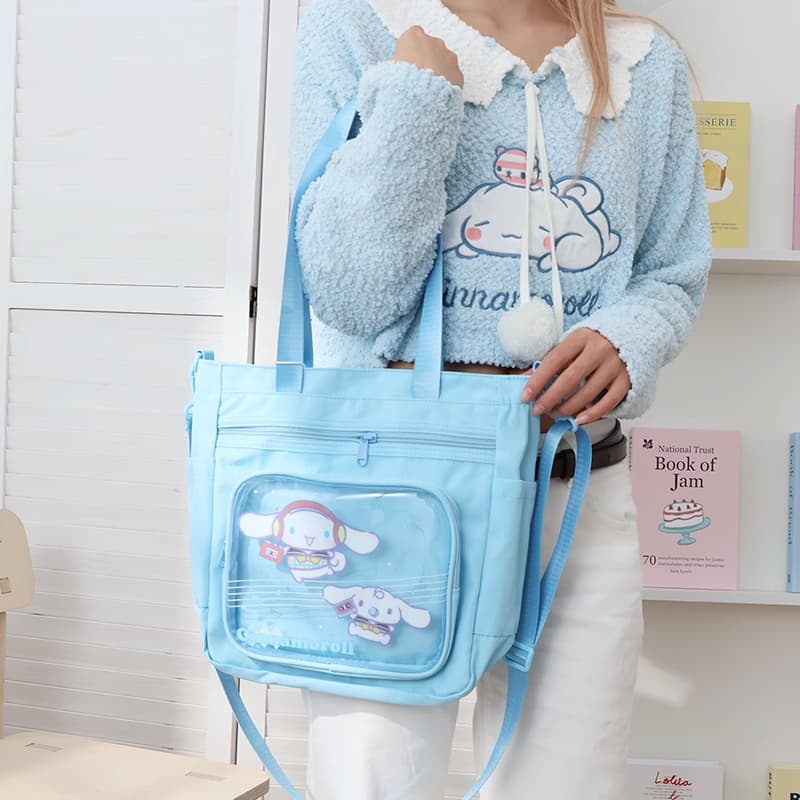 Sanrio x Ита-баги Повседневный Универсальный Модный Портативный Сумки через плечо Полиэстер Женский Мультяшный Милый Прочный Прозрачный Большой объем Косметички - изображение 5