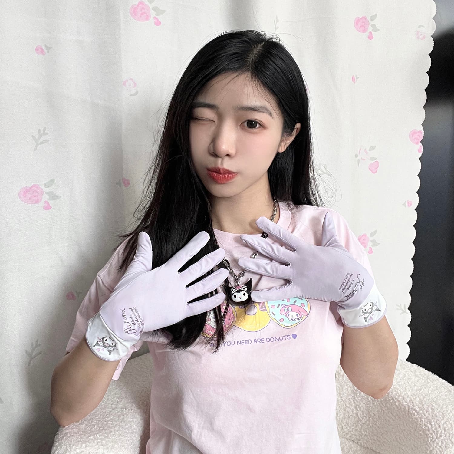 Sanrio Куроми фиолетовый милый мультяшный дышащий солнцезащитный сладкий стиль универсальный на открытом воздухе велоспорт путешествие экстра свободный легкий 100% полиамид эластан перчатки женский - изображение 4