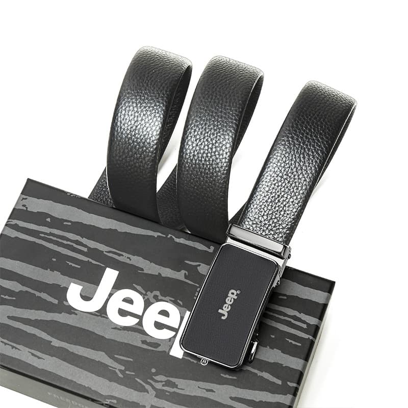 Ремень Jeep Кожаные ремни Мужской Черный Зернистая кожа личи Черный Ширина корпуса 3,5 см - изображение 4