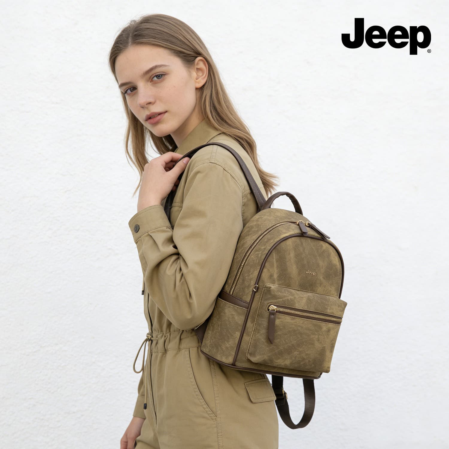 Рюкзак Jeep ПУ (полиуретан) Рюкзак Стандартный (Standard) Женский Хаки Березовый Туманно-Синий Кремовый-Желтый - изображение 5