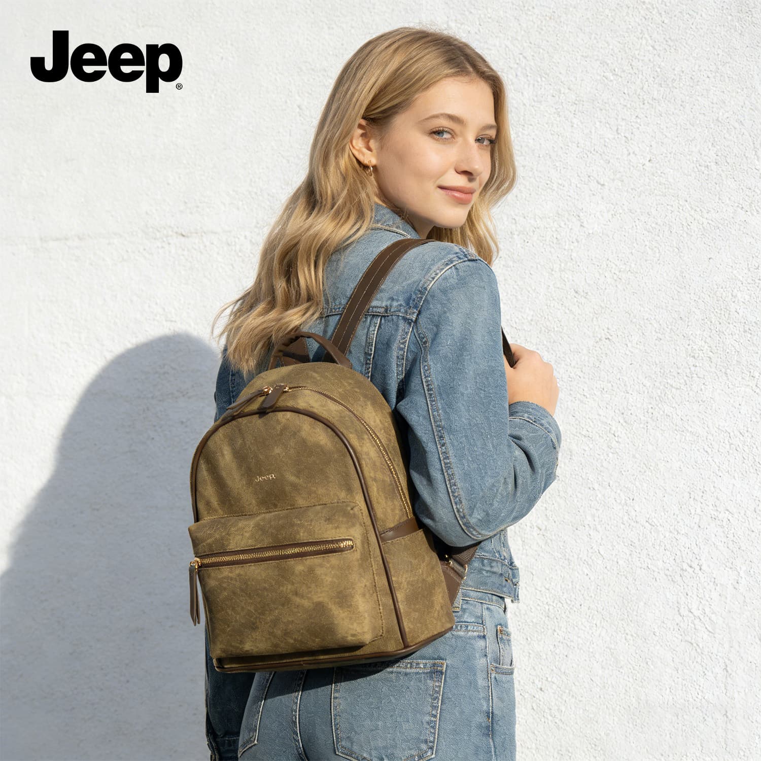 Рюкзак Jeep ПУ (полиуретан) Рюкзак Стандартный (Standard) Женский Хаки Березовый Туманно-Синий Кремовый-Желтый - изображение 4