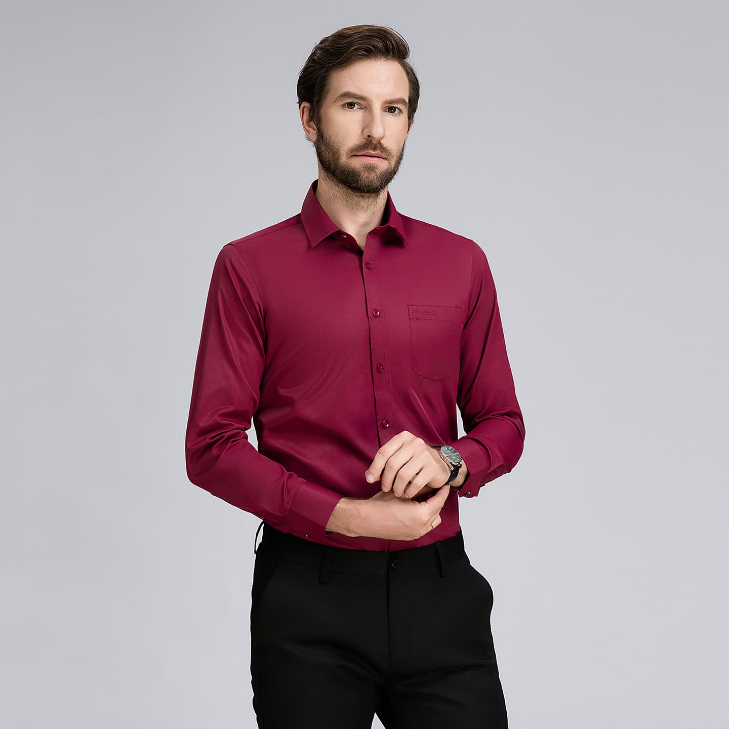 Рубашка PIERRE CARDIN Мужские рубашки бордового цвета - изображение 3