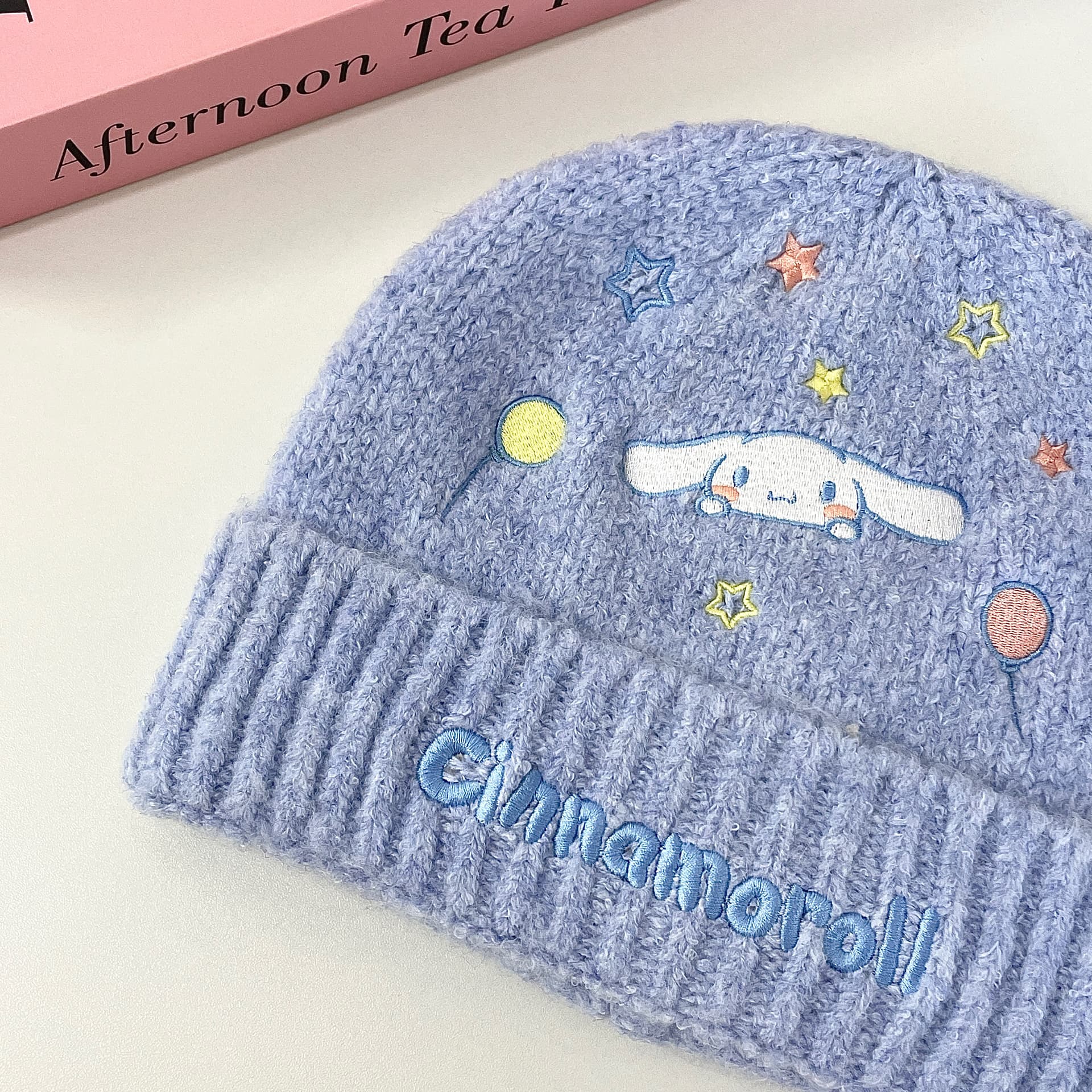 Шапка Sanrio Cinnamoroll Синяя универсальная шапка-бини с вышивкой, ветрозащитная, утепленная, для женщин, 95% полиэстер, 5% эластан - изображение 5
