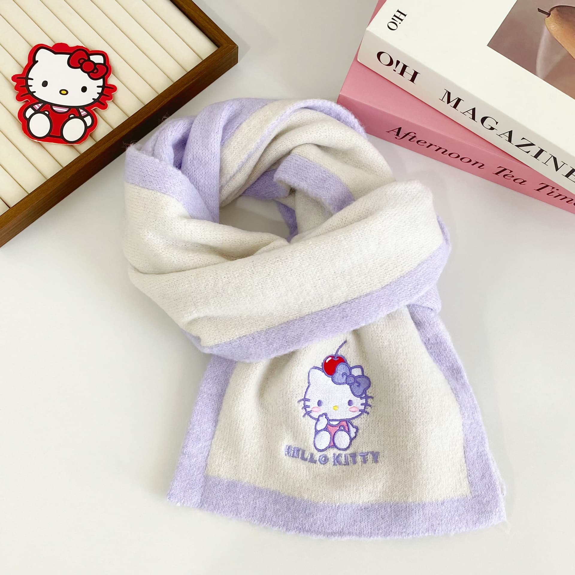 Шарф Sanrio Hello Kitty Вязаные шарфы из смешанной шерсти для женщин - изображение 2