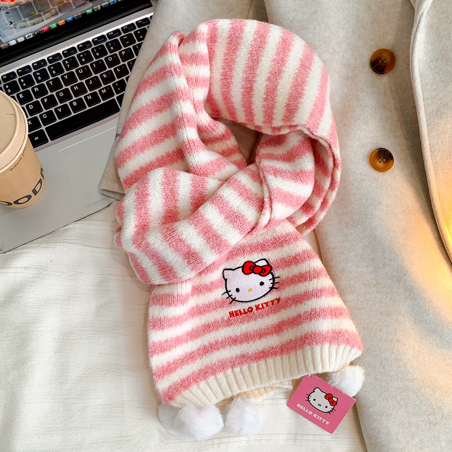 Шарф Sanrio Hello Kitty Вязаные шарфы из смешанной шерсти для женщин - изображение 2