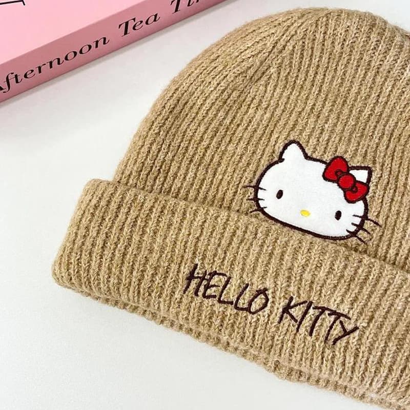 Шапка Sanrio Hello Kitty Хаки милый вышивка универсальный термозащитный ветрозащитный холодостойкий на открытом воздухе путешествие 95% полиэстер, 5% эластан шерстяная шапка женский - изображение 4