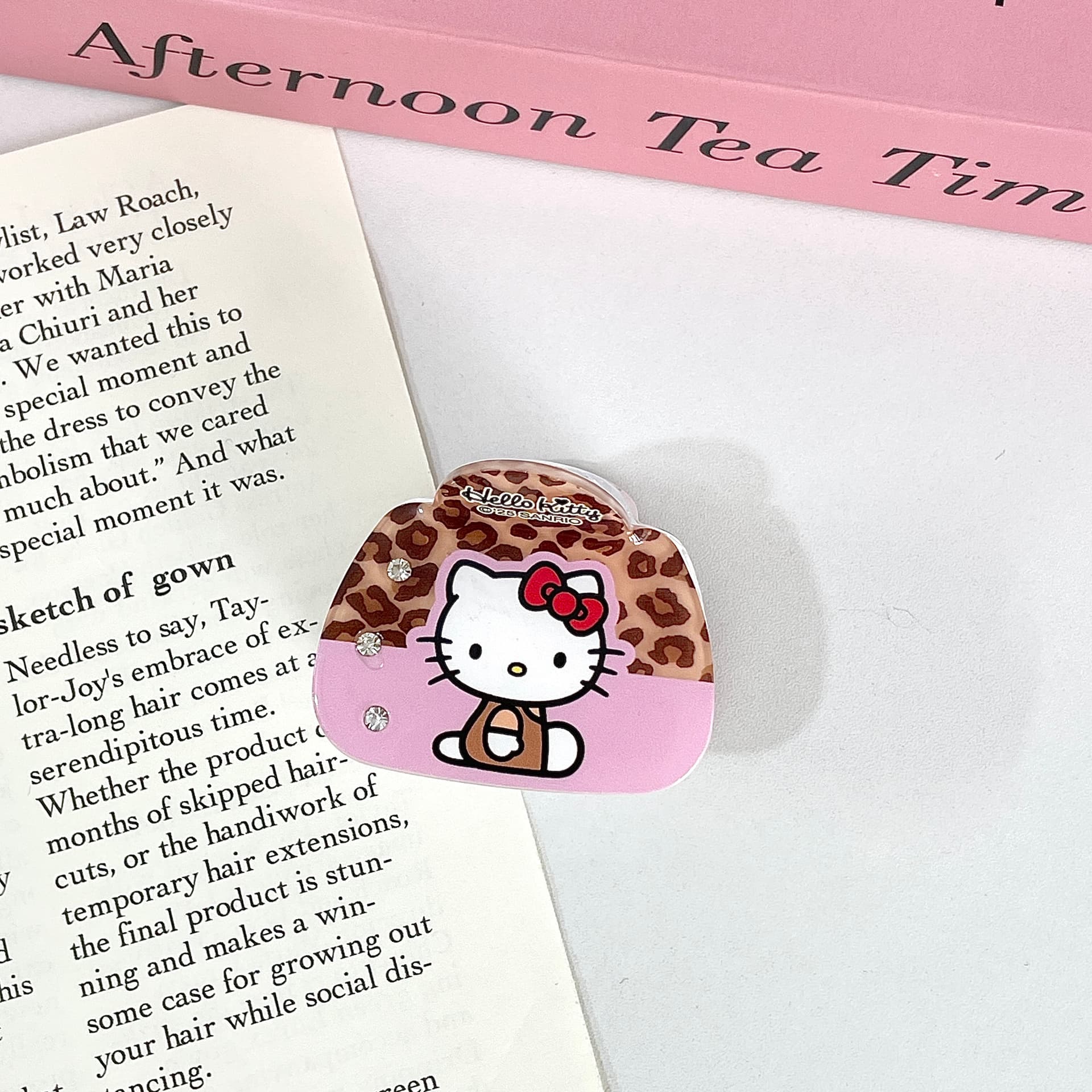 Заколка Sanrio Hello Kitty розовый леопардовый принт гавайский мультяшный рисунок милый освежающий привлекательный заколка для волос - изображение 4