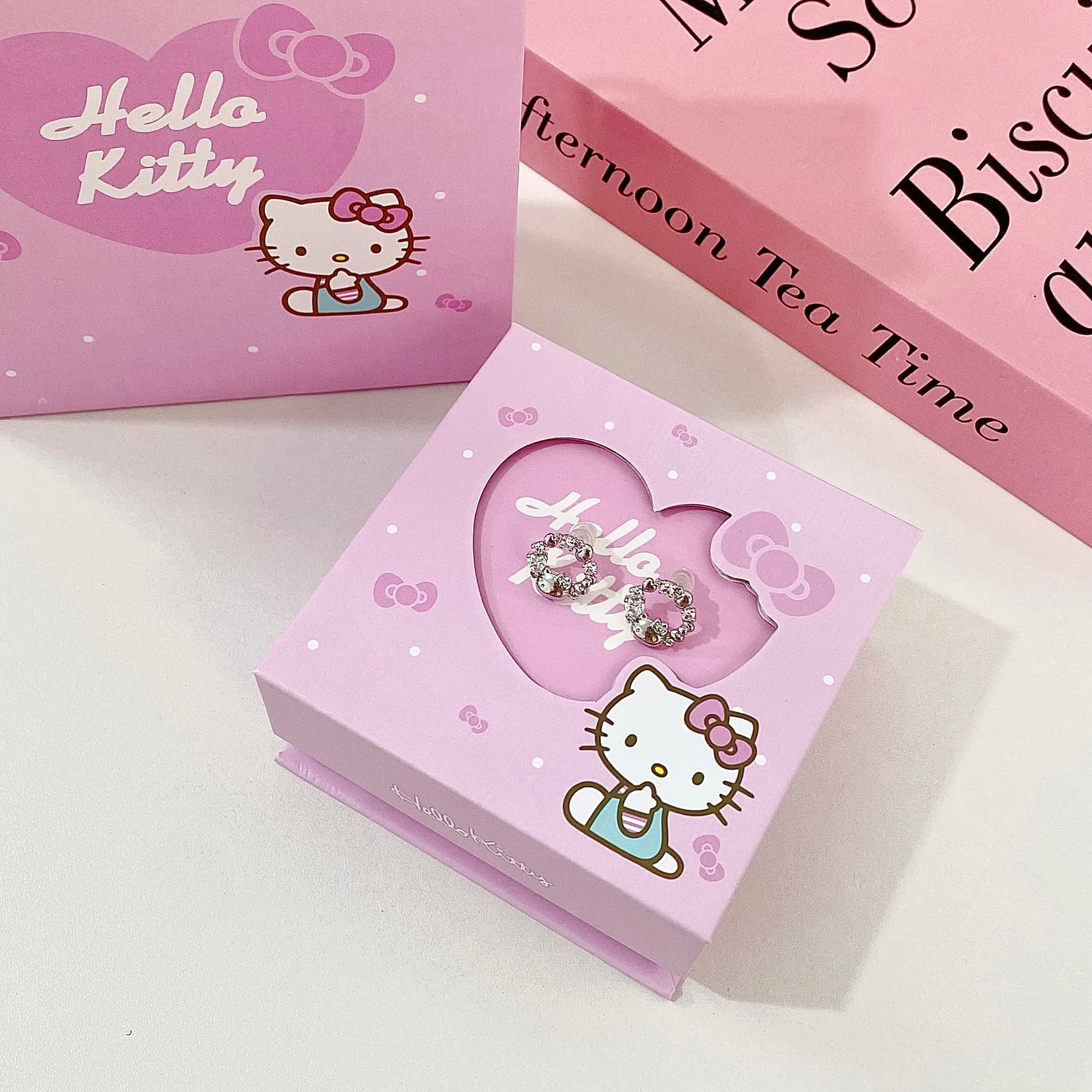 Серьги Sanrio x Hello Kitty Циркон Белый золотой Покрытый Серьги-гвоздики Женские - изображение 8
