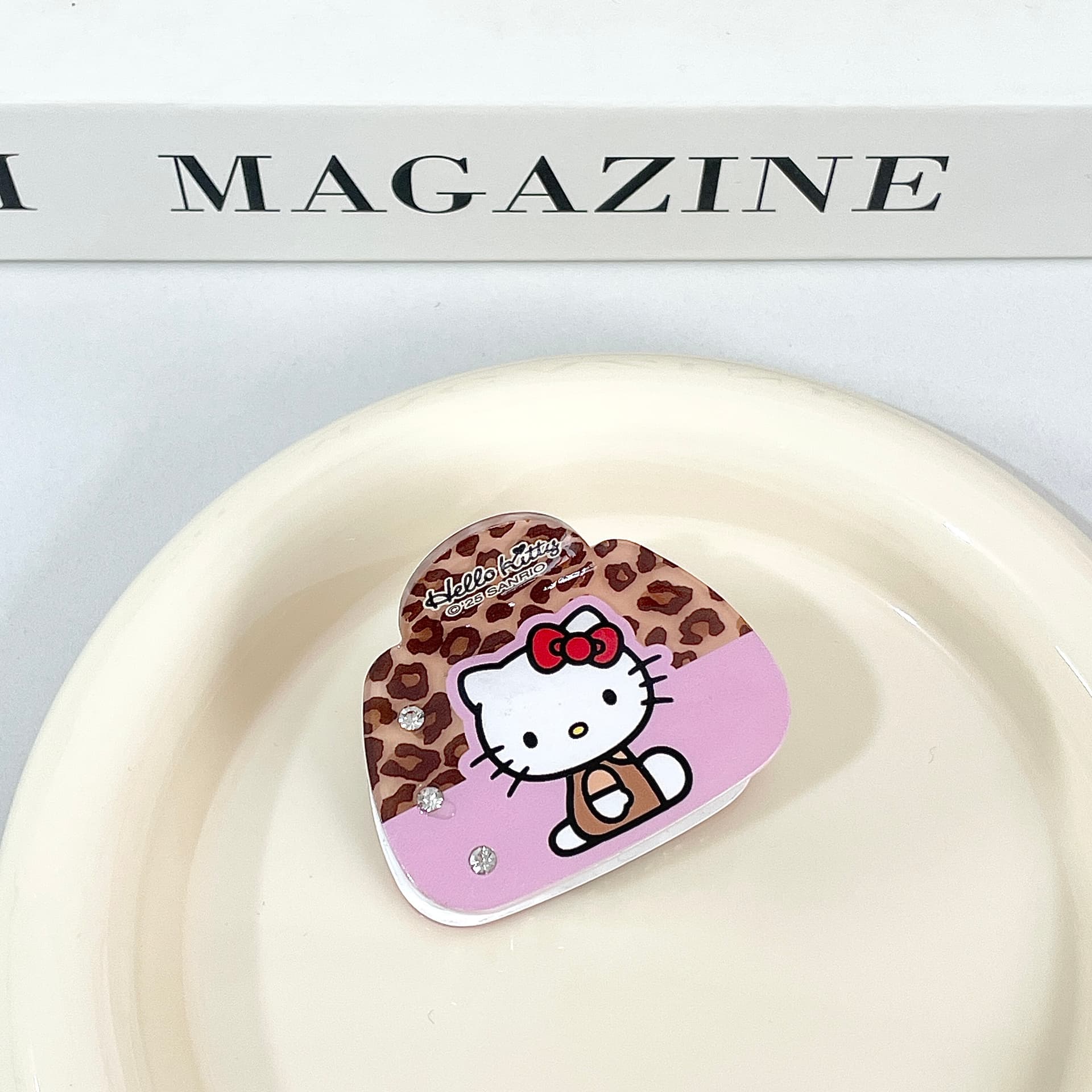 Заколка Sanrio Hello Kitty розовый леопардовый принт гавайский мультяшный рисунок милый освежающий привлекательный заколка для волос - изображение 2